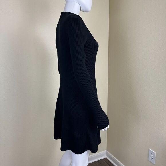 Theory Women's Size M Black Merino Wool Moving Rib Mock Neck Sweater Dress - Picture 14 of 15